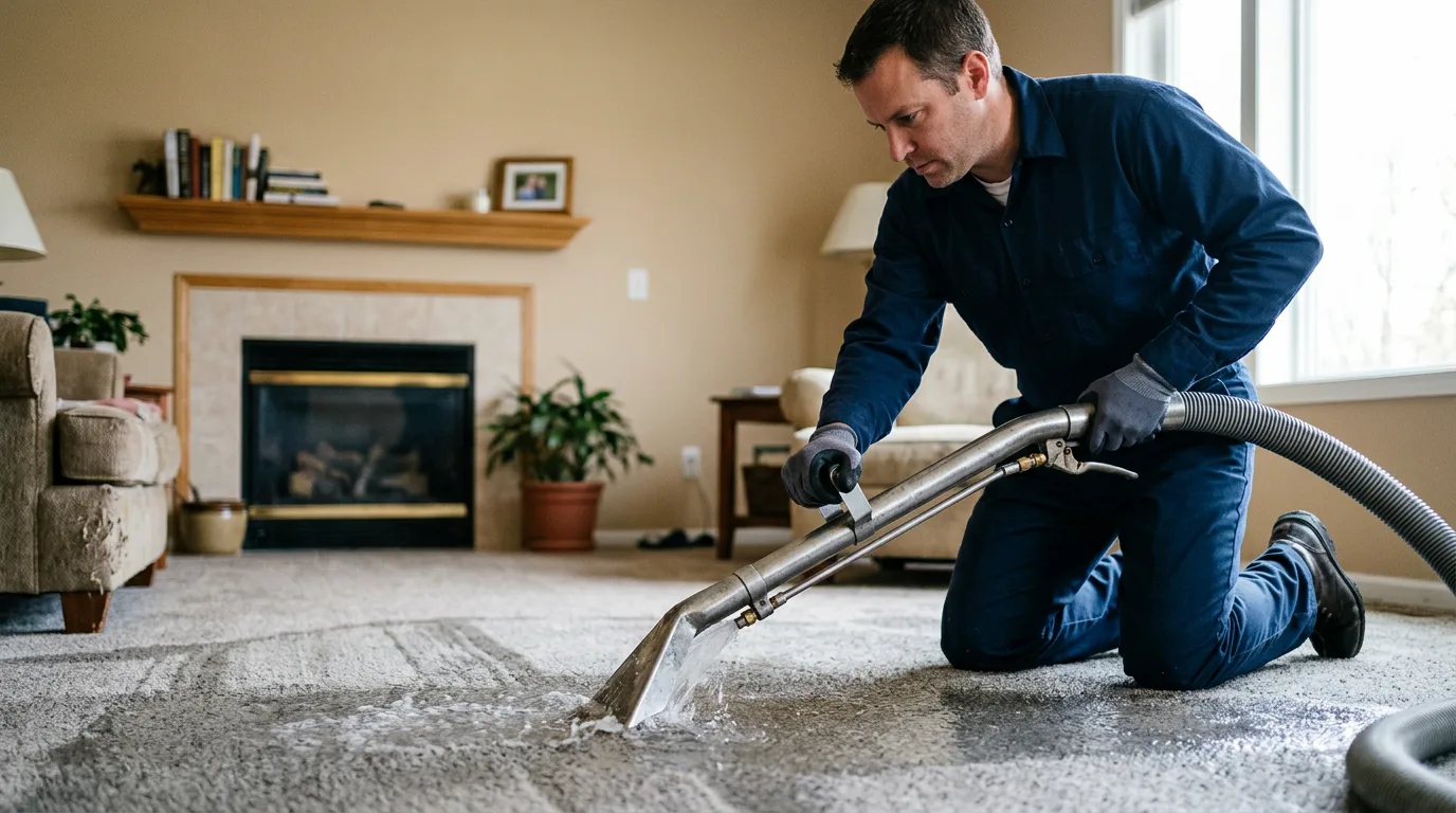 Water damage restoration technician working near Crestline, OH